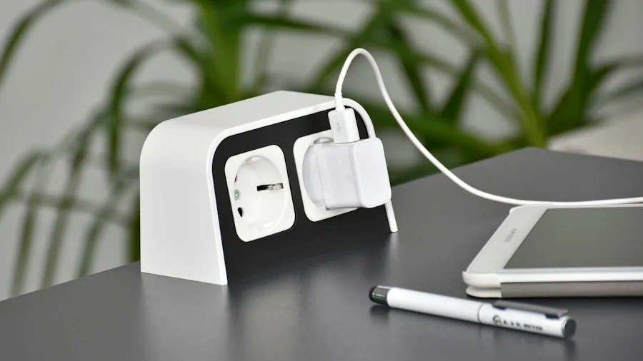 USB-C power adapter charging cable organized desk